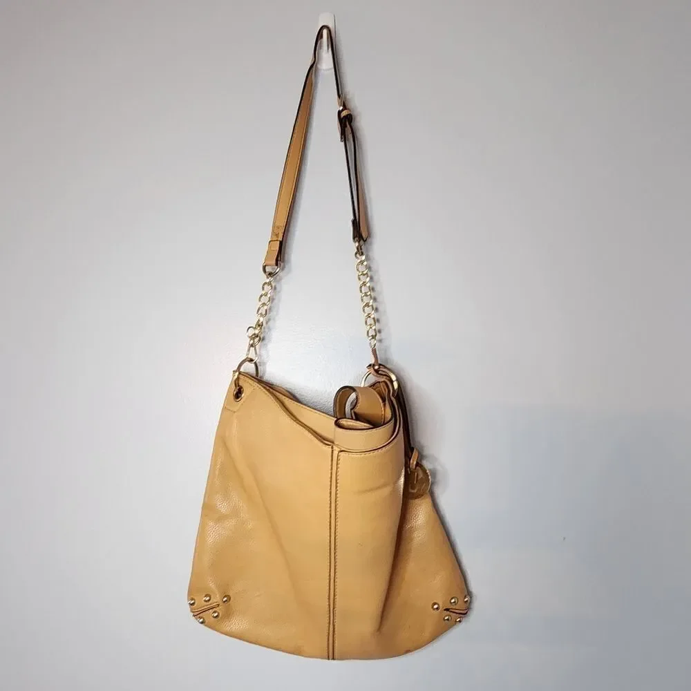 Large Michael Kors Uptown Astor Gold Accent Shoulder Tote Cross Body Purse Brow
